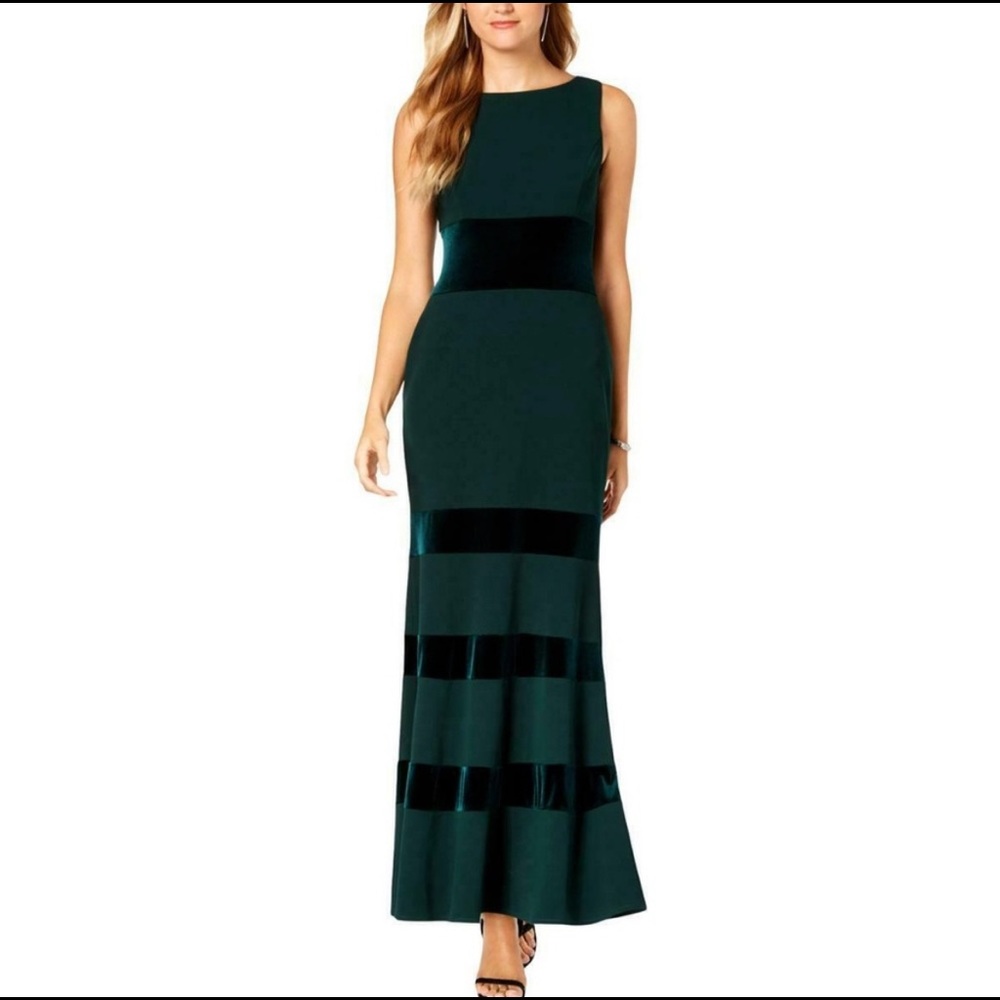 Vince Camuto Green Velvet Panel Sheath Dress